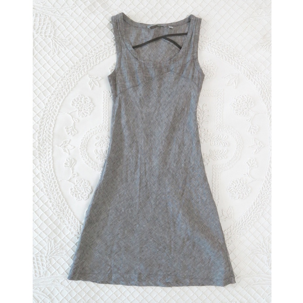 Horny Toad XS Gray Linen Sleeveless Bias Cut Dress Scoop Neck A-Line Sundress